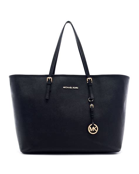 michael michael kors jet set logo medium work tote black|saffiano leather tote Michael Kors.